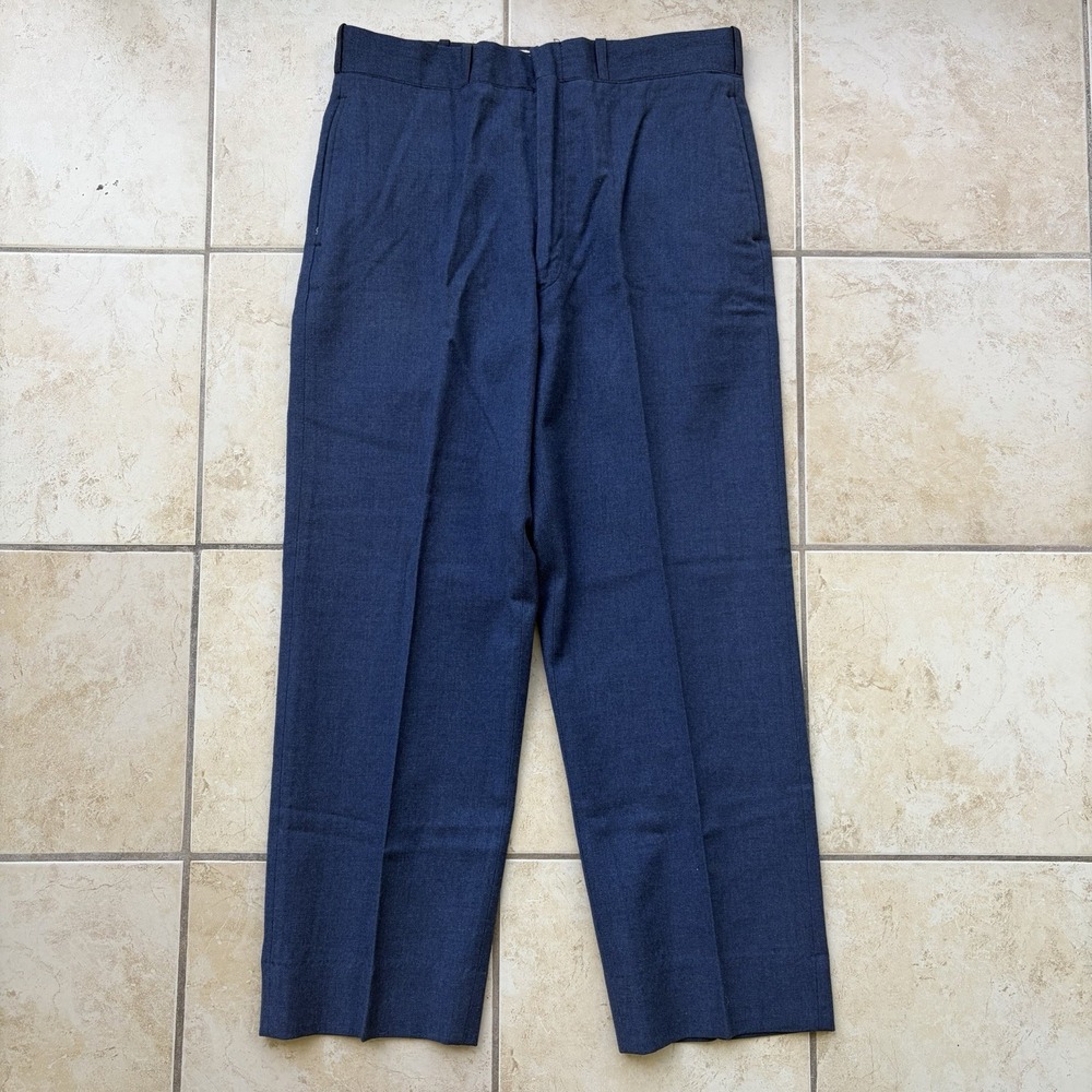 Vtg Military Pants Men 34x34 (Fits 32x28) Blue Wool Serge Air Force Trousers 60s